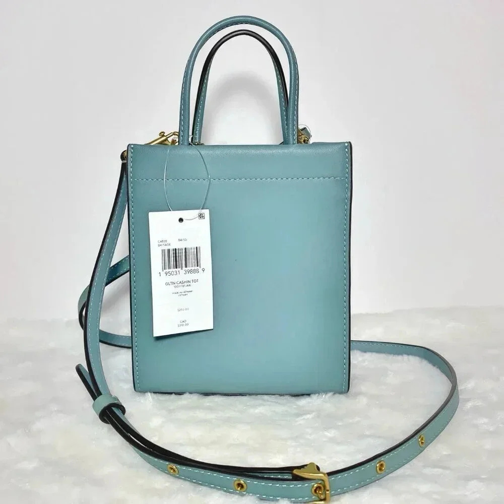 Coach Glove Tanned Leather Mini Cashin Carry Sage Green Tote Bag Purse NWT - Picture 10 of 12